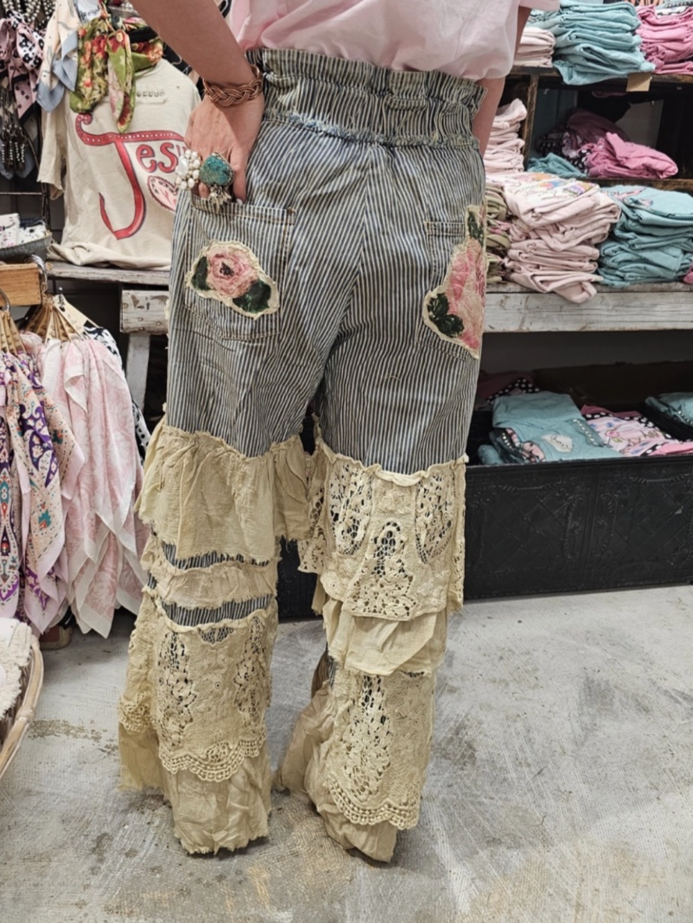 ❤️ A RARE BIRD “ ROSIE“ A RARE BIRD HAND MADE ROSE PANT WITH ANTIQUE TEA WASH 91 - Picture 3 of 9